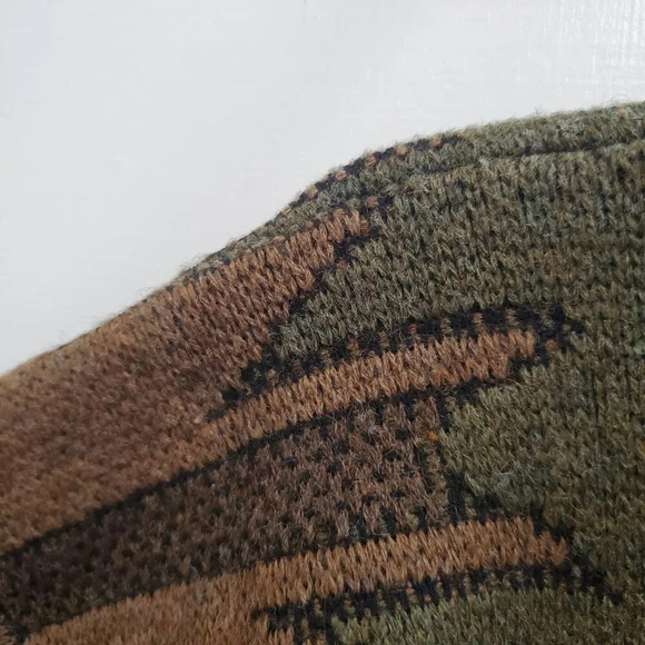 Croft & Barrow Mens Vintage 80s Funky Brown Southwestern Wool Grandpa Sweater LT - Picture 3 of 6